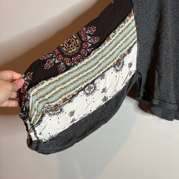 Free People We The Free Waffle Knit Patchwork Long Sleeve Top In Gray - Picture 5 of 7